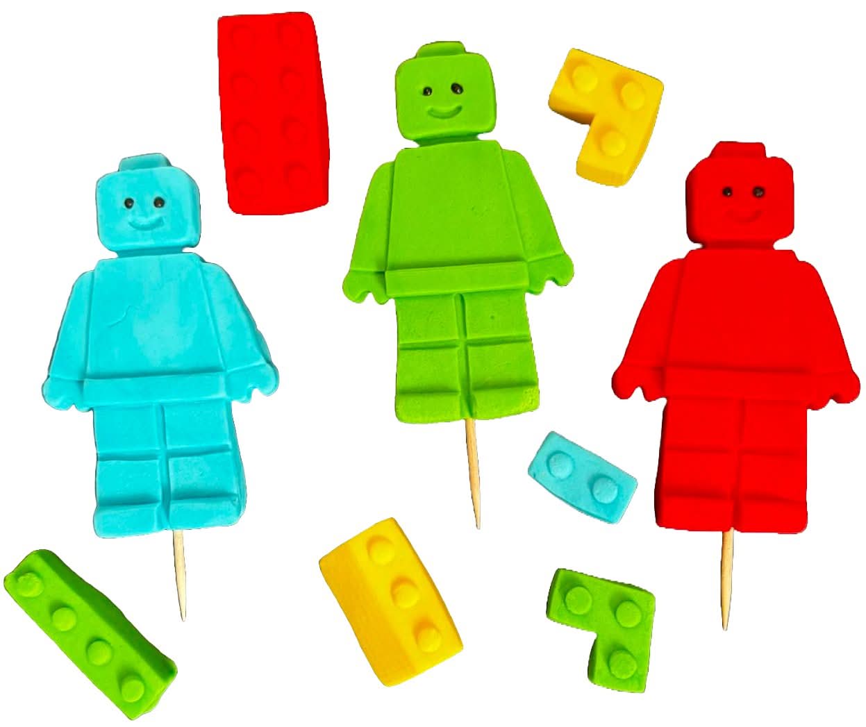 Set 9 decoratiuni comestibile din zahar, Lego Decoratiuni din Pasta de Zahar Nati Shop