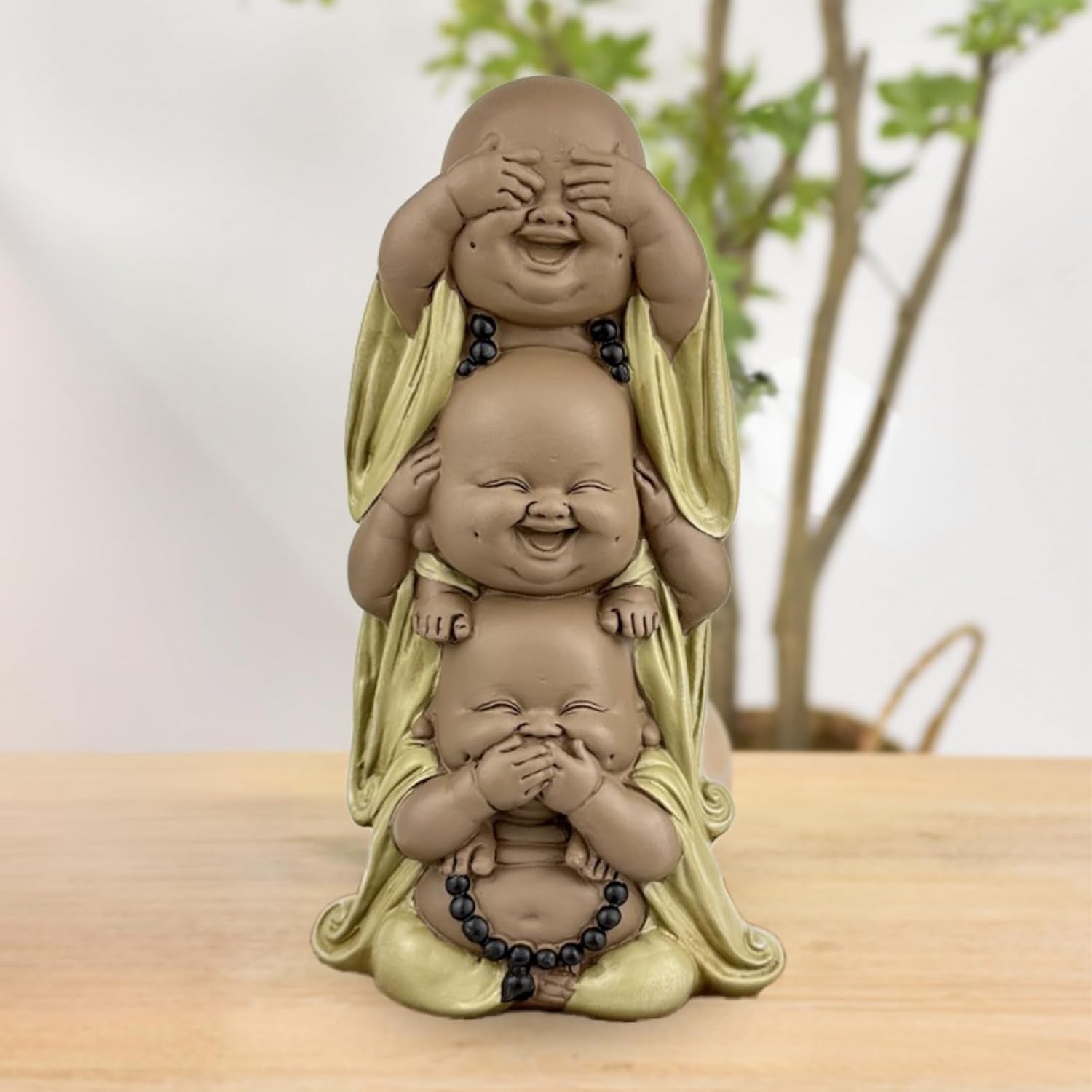 Statuie 3 Buddha râzând - Nu vezi nimic - Nu auzi nimic - Nu spui nimic - Baby Buddha Ansamblu simbolic - Stare de spirit pașnică și veselă - Decor Zen -H 18 cm - Zen'Light Statuete si sculpturi Naty Shop