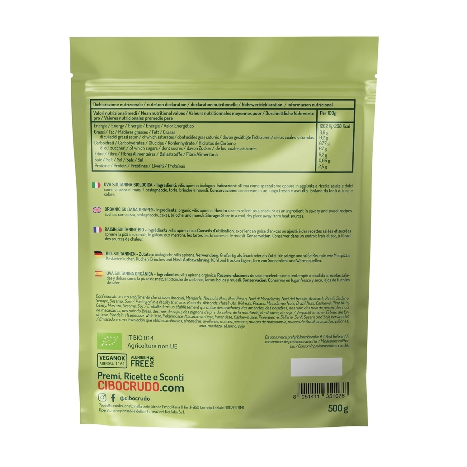 Sultanine organice nesulfurate - 500g. Deshidratate și crude. Sultane deshidratate fără adaos de zahăr pentru consum la gustări sau deserturi. Produse deshidratate Naty Shop