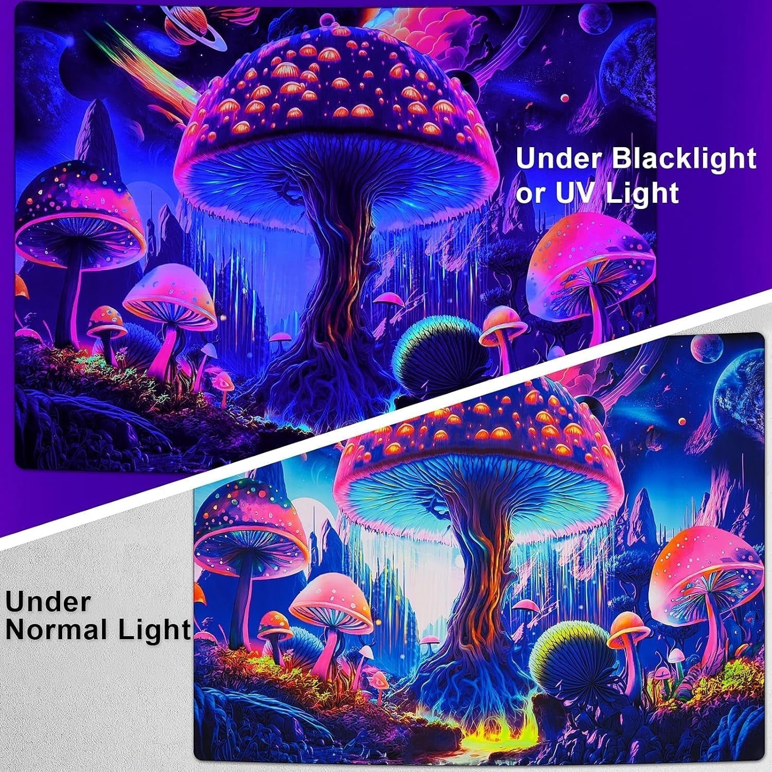Tapiserie alishomtll black light mushroom moon phase Casa - Accesorii si Decoratiuni Naty Shop