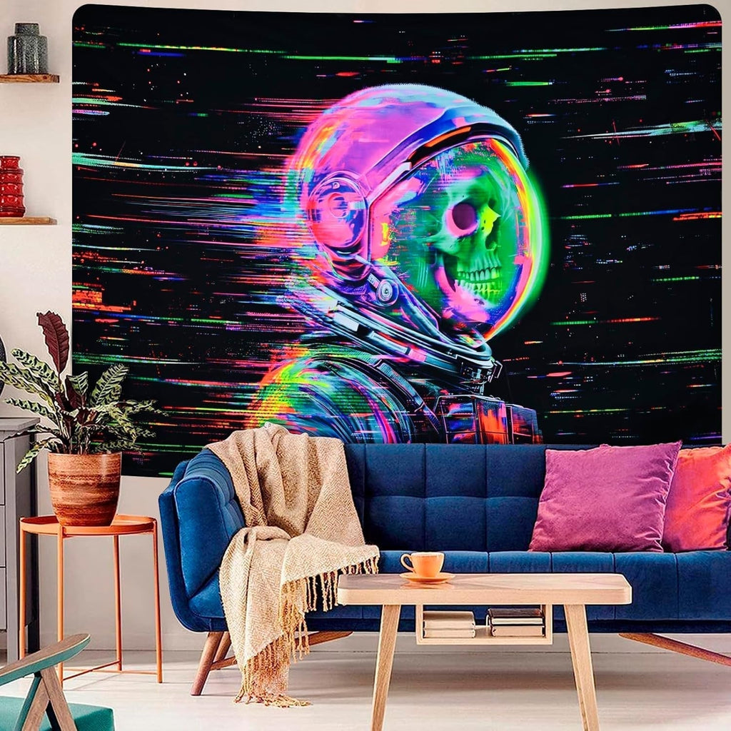 Tapiserie alishomtll fluorescent craniu astronaut negru lumina Casa - Accesorii si Decoratiuni Naty Shop