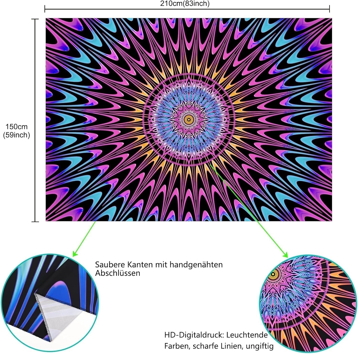 Tapiserie alishomtll mandala colorata lumina neagra arta Casa - Accesorii si Decoratiuni Naty Shop