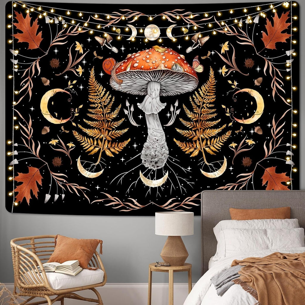 Tapiserie alishomtll vintage mushroom moon maple leaf botanical Casa - Accesorii si Decoratiuni Naty Shop