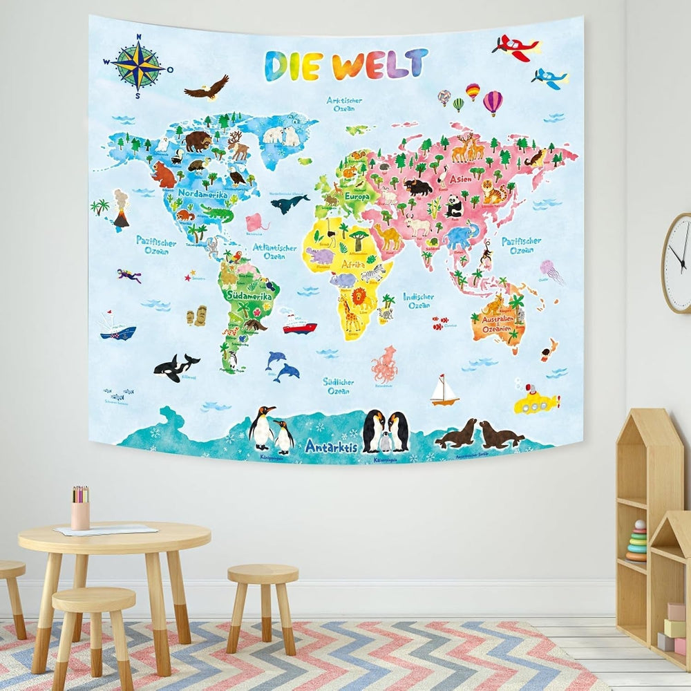 Tapiserie bashom harta lumii animalelor germana copii Casa - Accesorii si Decoratiuni Naty Shop