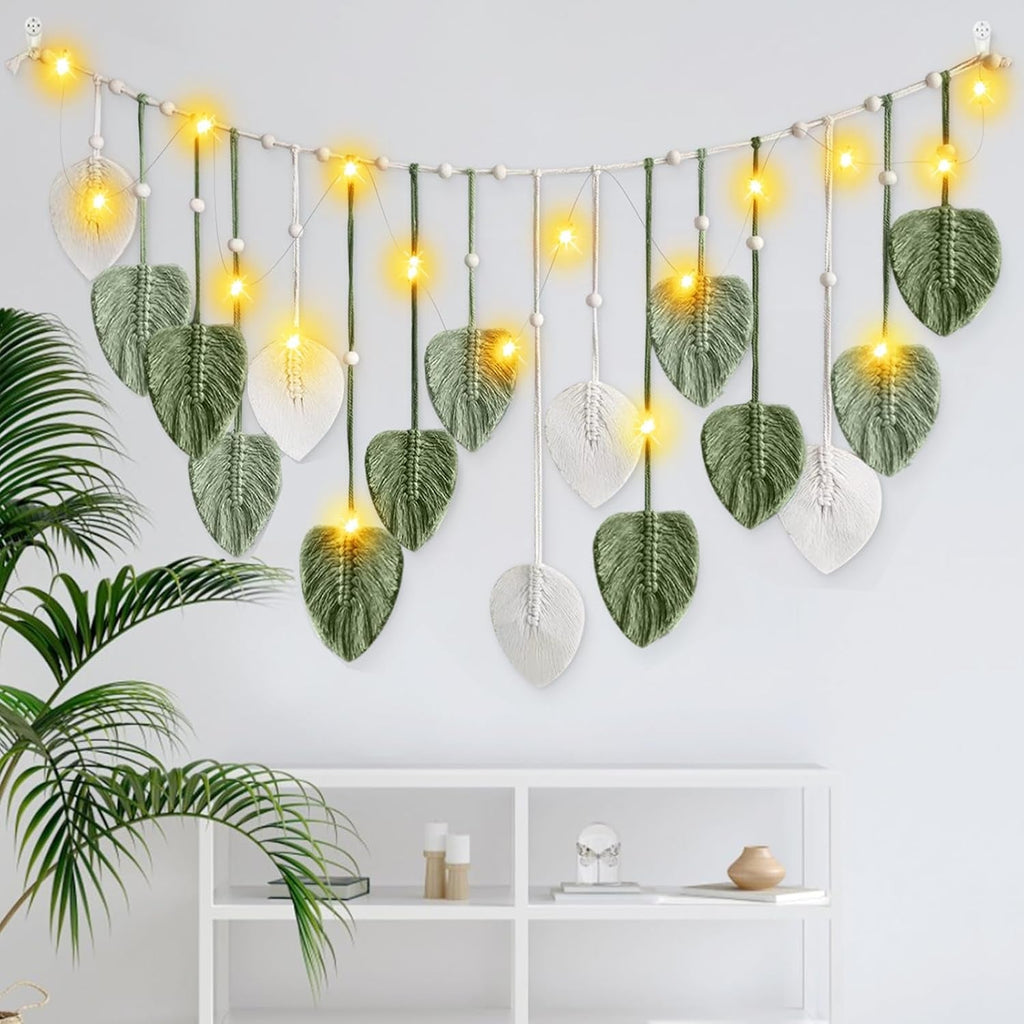 Tapiserie ihonyi deco chic fringed garland led Casa - Accesorii si Decoratiuni Naty Shop Alb + verde 160*60cm