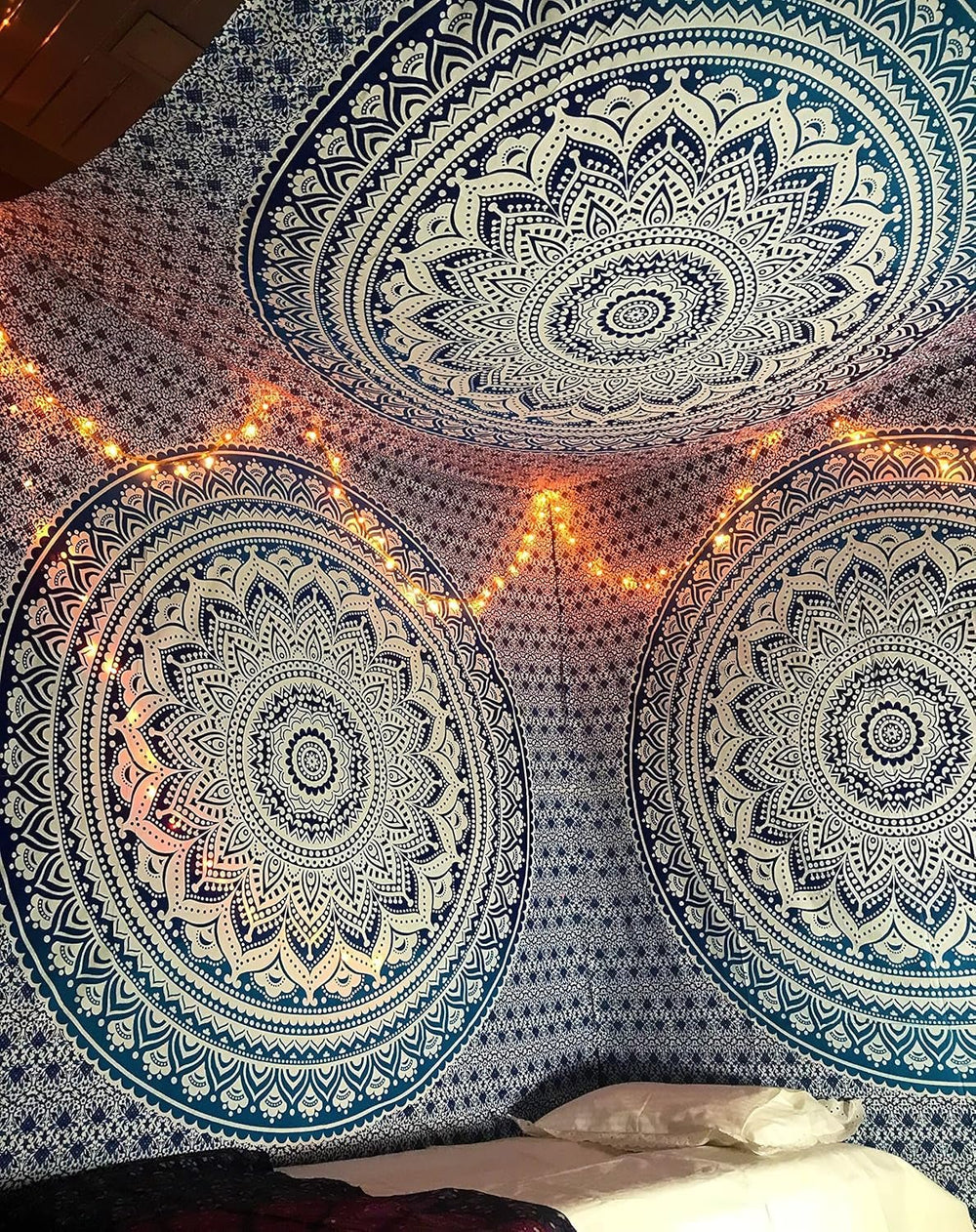Tapiserie indiana mandala albastru estetica decorarea camerei Casa - Accesorii si Decoratiuni Naty Shop