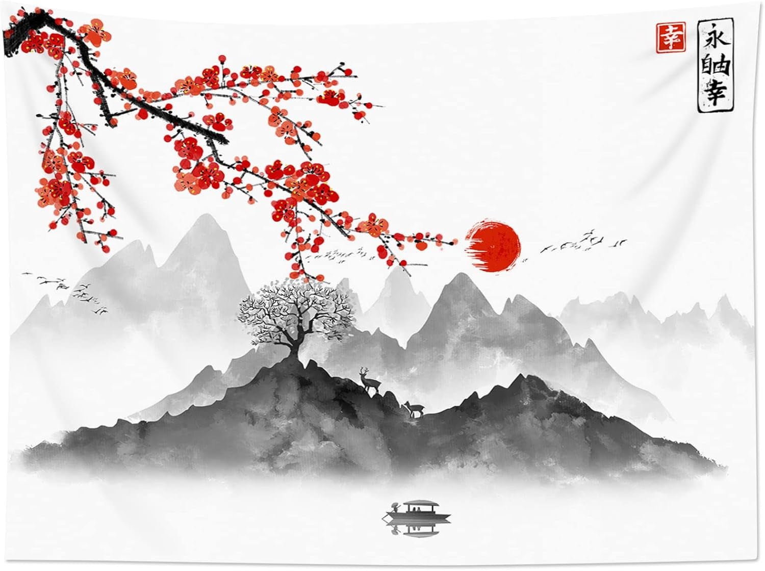 Tapiserie japoneza panza red cherry blossoms sun wall Casa - Accesorii si Decoratiuni Naty Shop