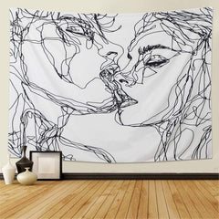 Tapiserie lomohoo abstract sketch art negru alb kissing Casa - Accesorii si Decoratiuni Naty Shop Schiță abstractă de artă 130L X 150B Cm