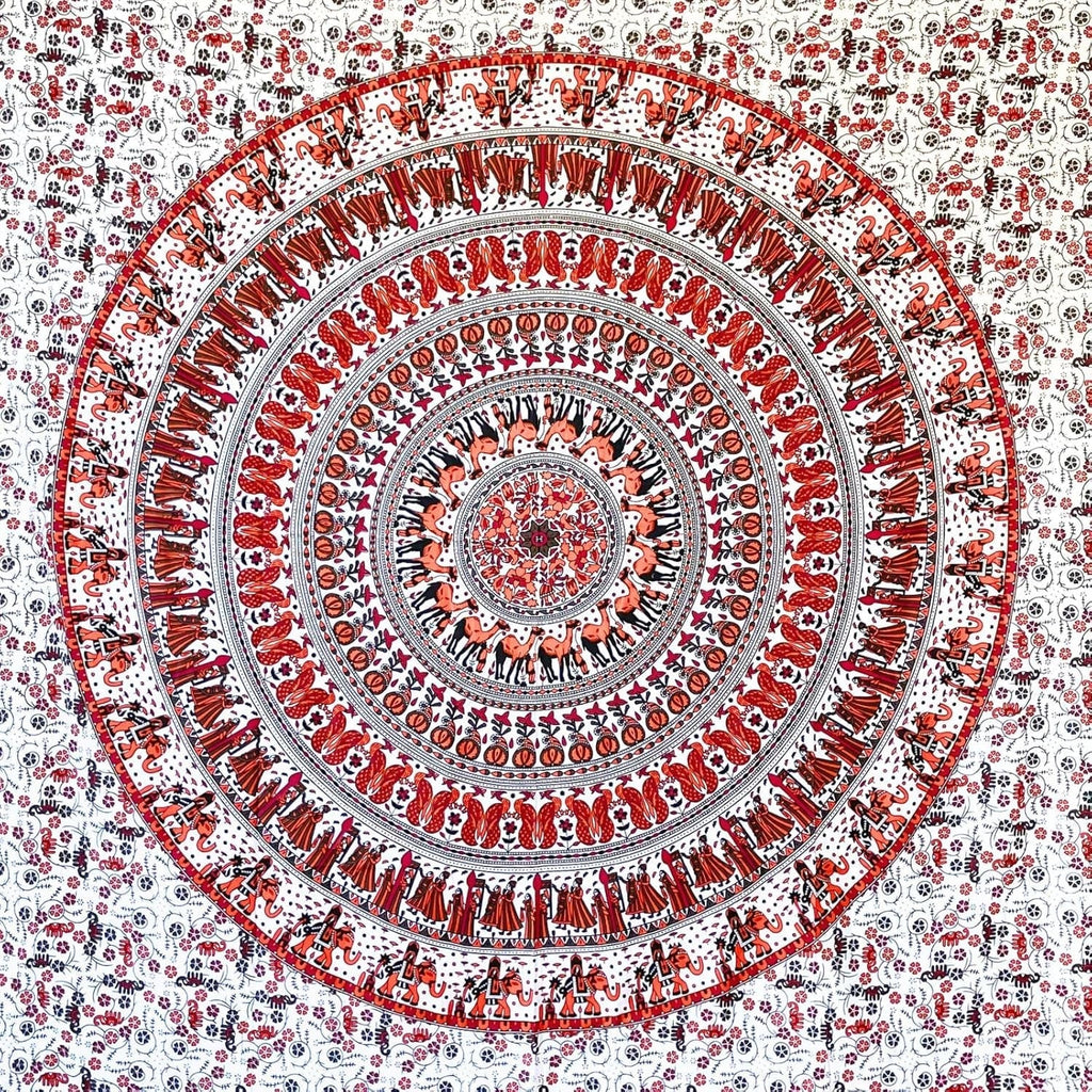 Tapiserie momomus mandala bumbac colorat desene orientale Casa - Accesorii si Decoratiuni Naty Shop Alb-portocaliu 210L X 230B Cm