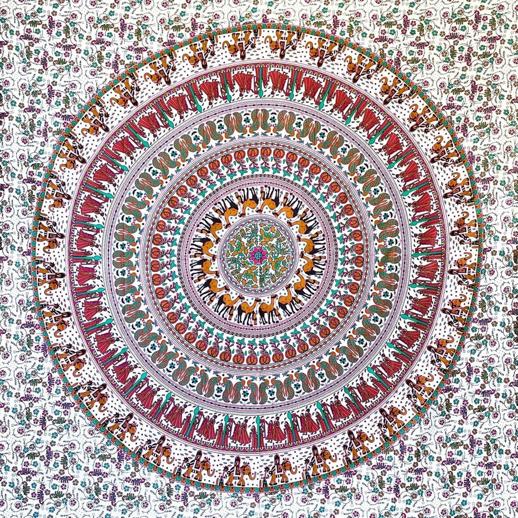 Tapiserie momomus mandala bumbac colorat desene orientale Casa - Accesorii si Decoratiuni Naty Shop Alb-maro 210L X 230B Cm