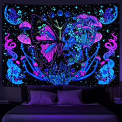 Tapiserie yrendenge tapiterie fluorescenta fluturi faza Casa - Accesorii si Decoratiuni Naty Shop Multi 210L X 150B Cm