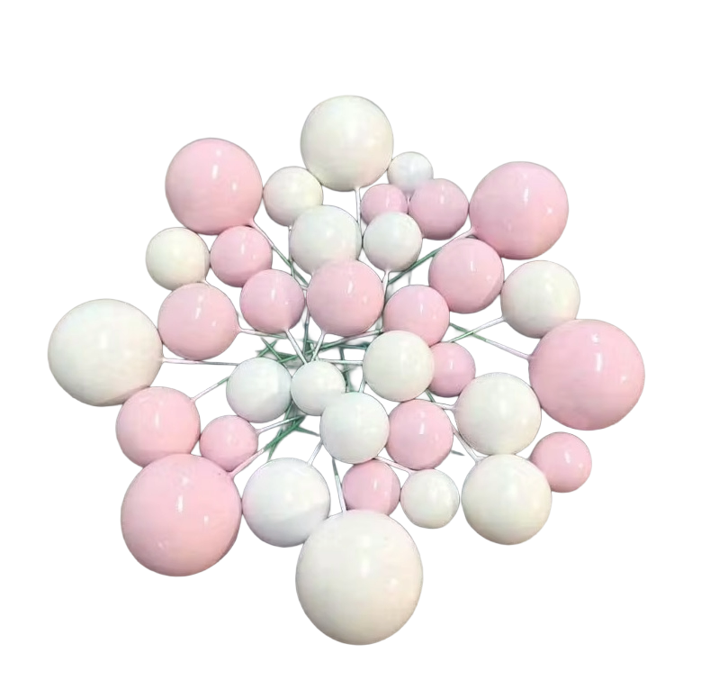 Set di 27 palline di plastica per decorare torte - Rosa-Bianco