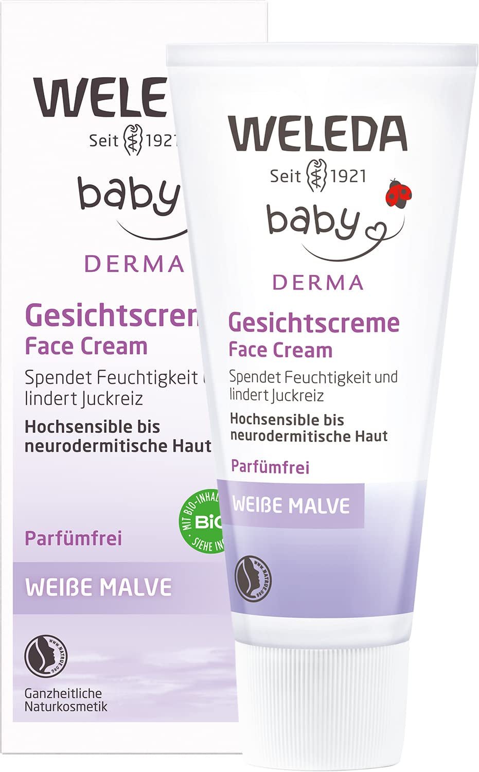 WELEDA Organic Baby Derma White Mallow Face Cream, cremă hidratantă pentru pielea foarte sensibilă și neurodermitică, cosmetice naturale pentru îngrijire intensivă și ameliorarea mâncărimii (1 x 50 ml) Copii - Baie si Skincare Naty Shop