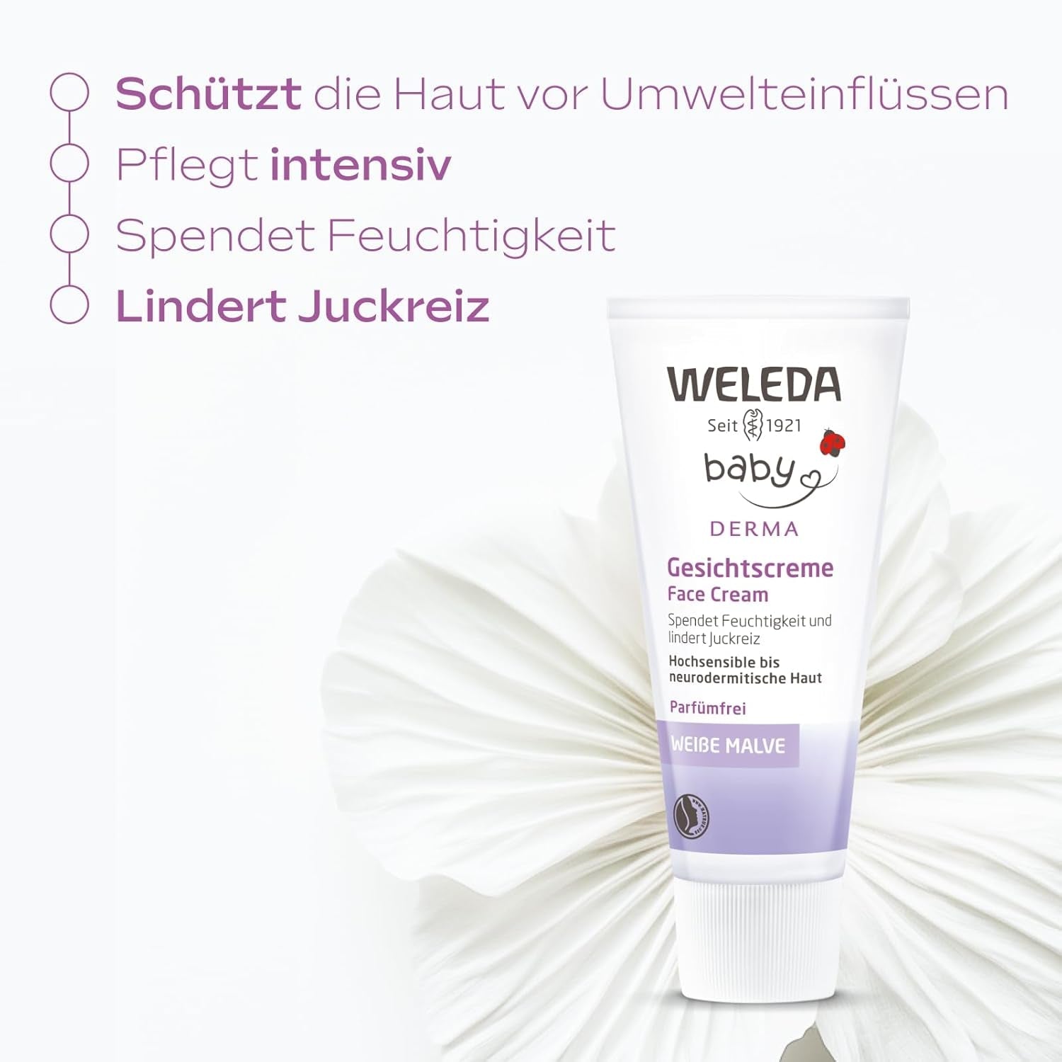WELEDA Organic Baby Derma White Mallow Face Cream, cremă hidratantă pentru pielea foarte sensibilă și neurodermitică, cosmetice naturale pentru îngrijire intensivă și ameliorarea mâncărimii (1 x 50 ml) Copii - Baie si Skincare Naty Shop