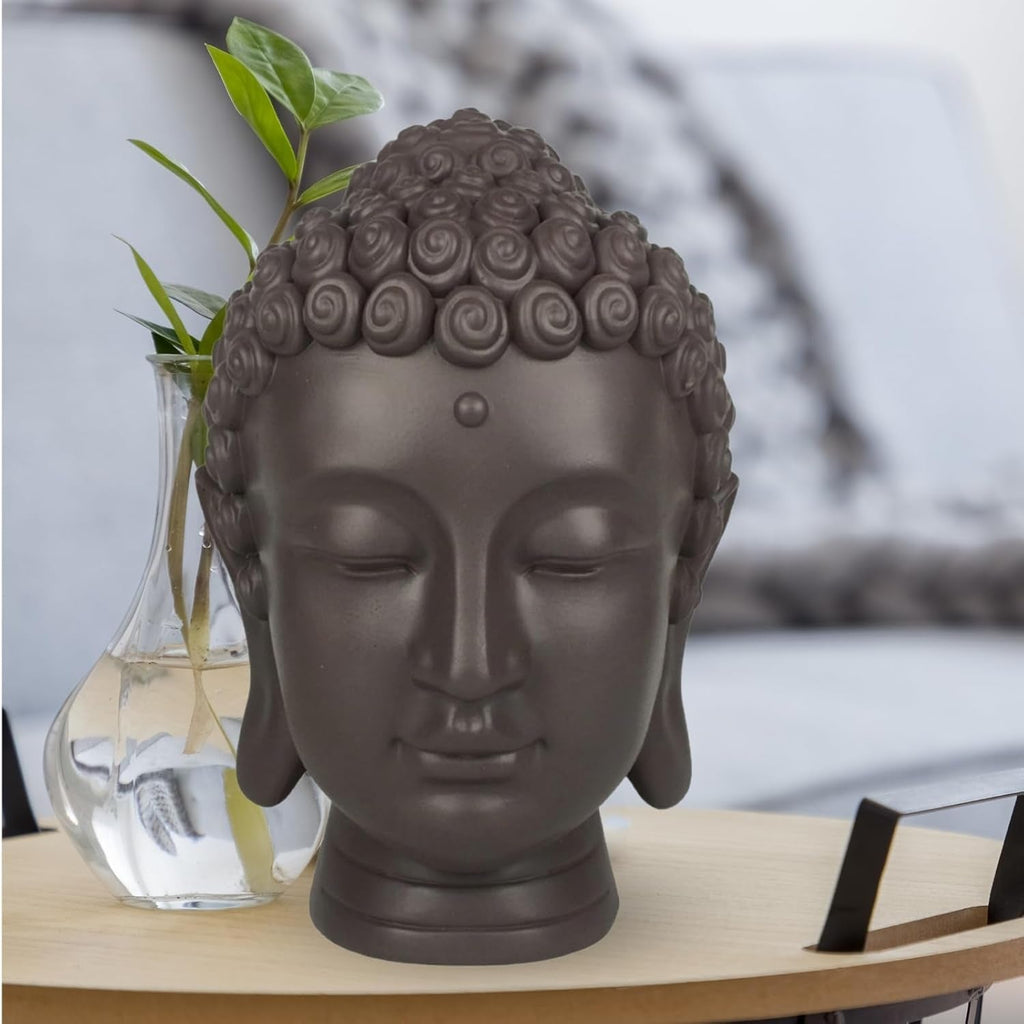 Zen'Light - Statuetă cu cap de Buddha - Decorațiune pentru Zen, meditație și feng shui - Cadou pentru o atmosferă relaxantă și spirituală - Statuetă de Buddha - Înălțime: 20 cm - Culoare: verde/maro Statuete si sculpturi Naty Shop